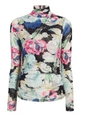 • Cinq à Sept • Wildwood Flower Shirred Mesh Turtleneck •